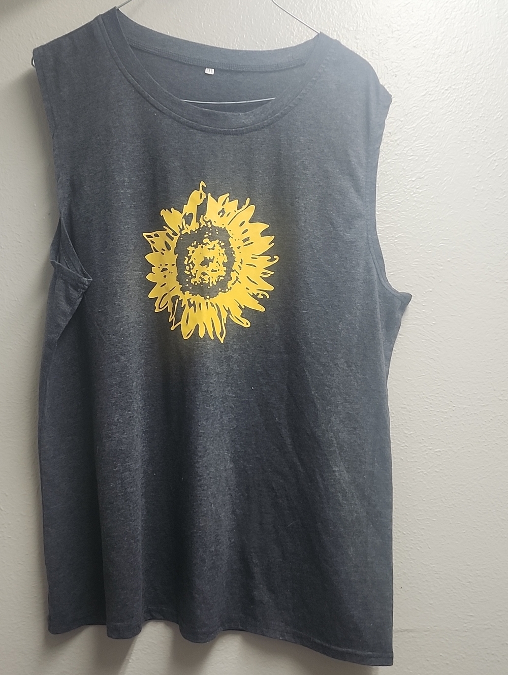Women’s Black Muscle Tee with Yellow Sunflower Graphic - Casual Tank